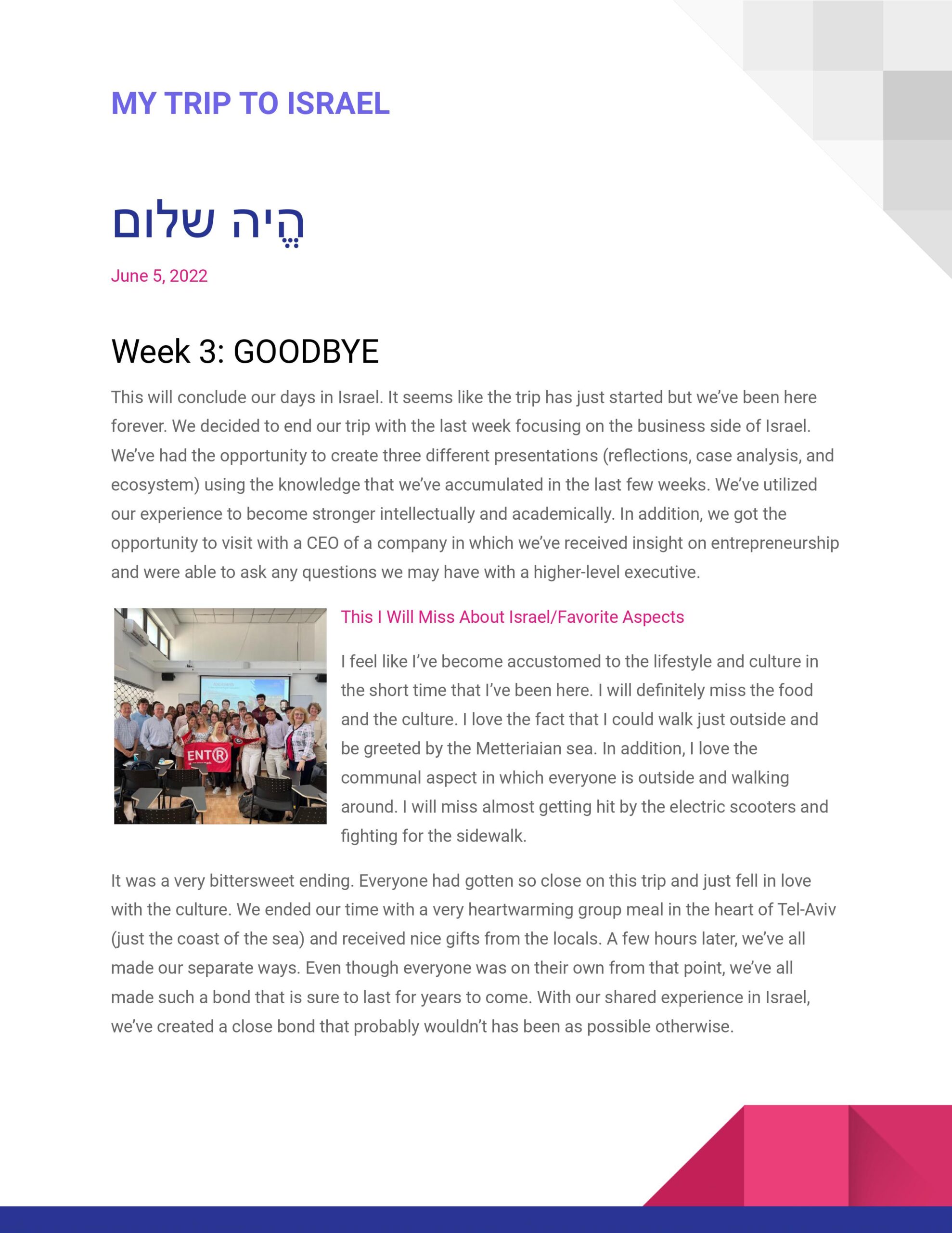 Israel Blog 4#- Week 3